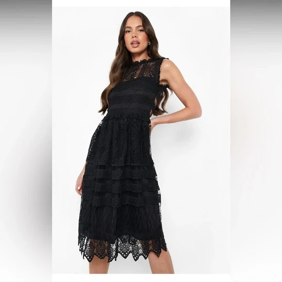 Boohoo | Dresses | Boohoo Black Lacecrochet Skater Bridesmaid Dress Size 4  Small | Poshmark
